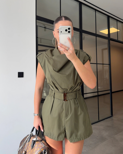 Mandy Draped Belt Jumpsuit - Khaki