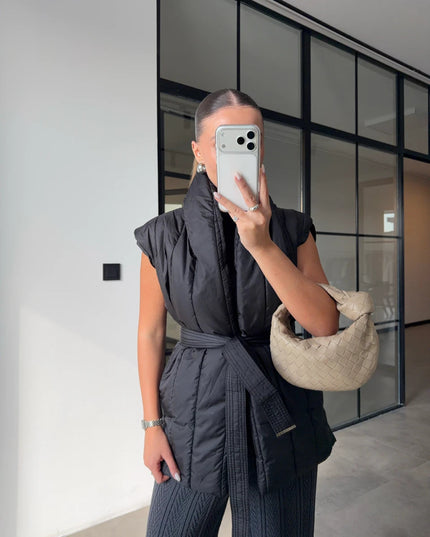 Chic Knitted-Detail Puffer Vest for Women - Warm, Stylish & Versatile Outerwear