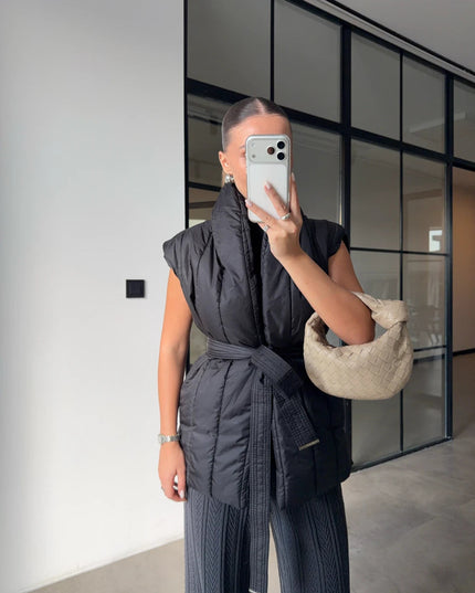 Chic Knitted-Detail Puffer Vest for Women - Warm, Stylish & Versatile Outerwear