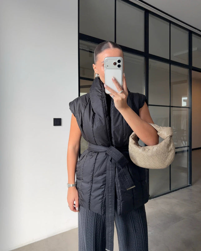 Chic Knitted-Detail Puffer Vest for Women - Warm, Stylish & Versatile Outerwear