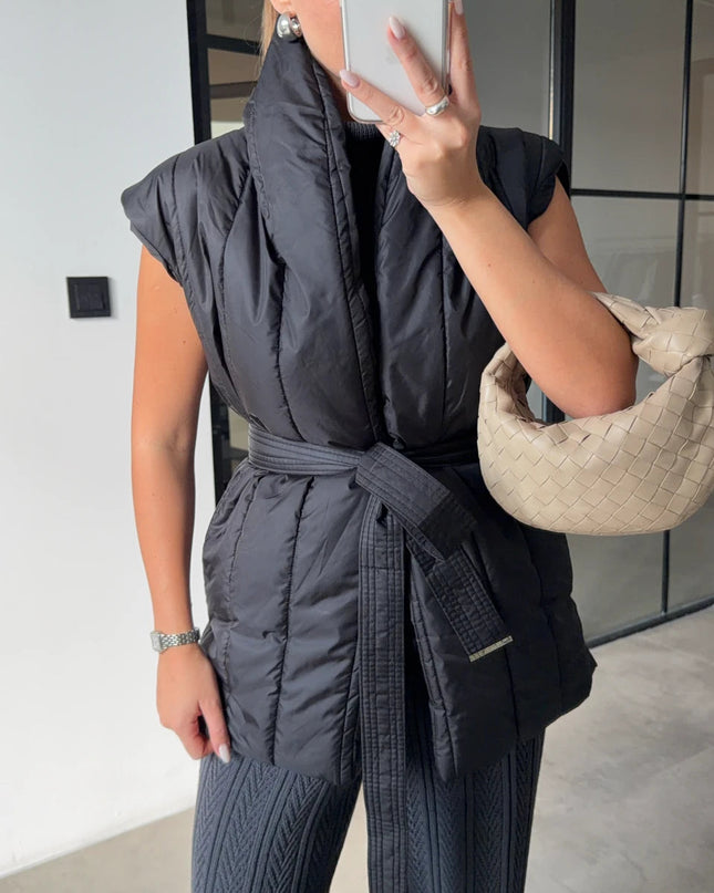 Chic Knitted-Detail Puffer Vest for Women - Warm, Stylish & Versatile Outerwear