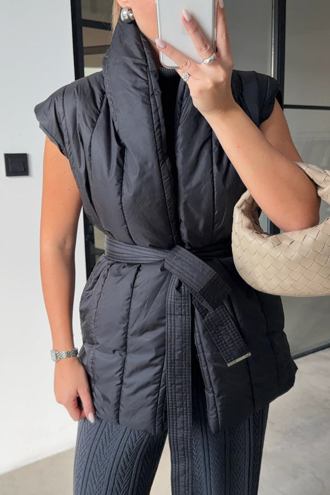 Chic Knitted-Detail Puffer Vest for Women - Warm, Stylish & Versatile Outerwear
