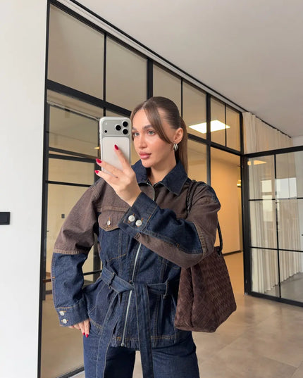 KAHVE PARÇA DETAYLI DENİM TAKIM