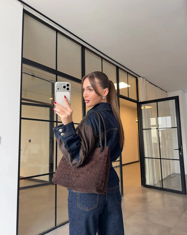 KAHVE PARÇA DETAYLI DENİM TAKIM