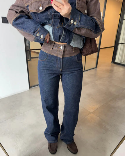 KAHVE PARÇA DETAYLI DENİM TAKIM