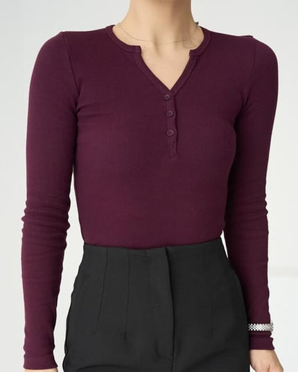 Basic long sleeve with Button - Gray