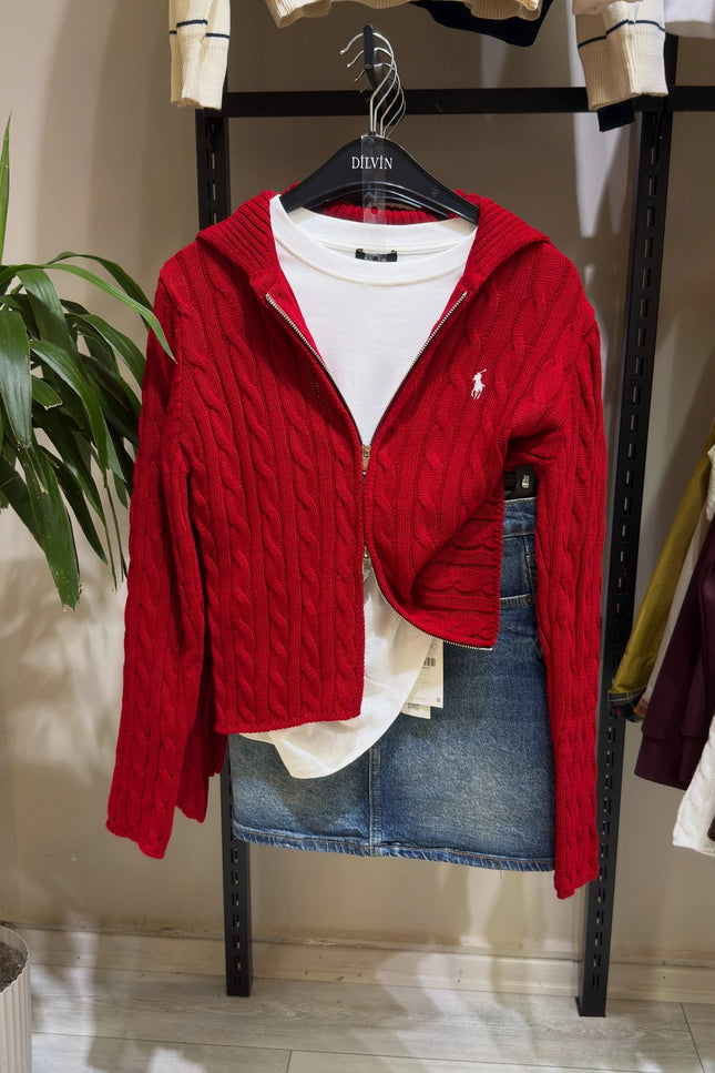 Double Zipper Red Cardigan
