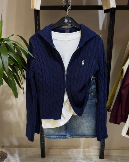 Double Zipper Navy Cardigan