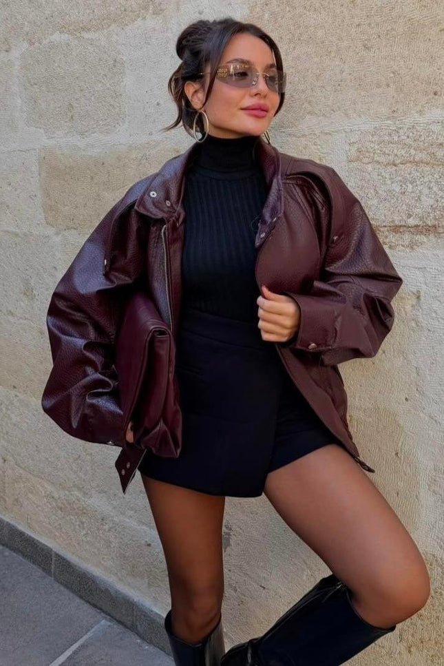 Macoron Rough Leather Jacket BORDO