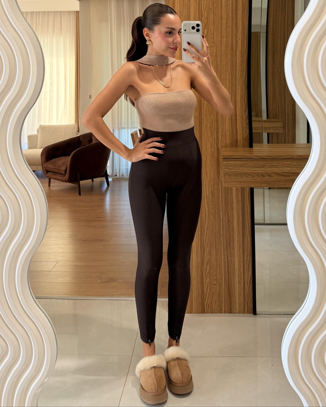 Jump Coffee Brown High-Waisted Zippered Leggings: Ultimate Comfort & Style