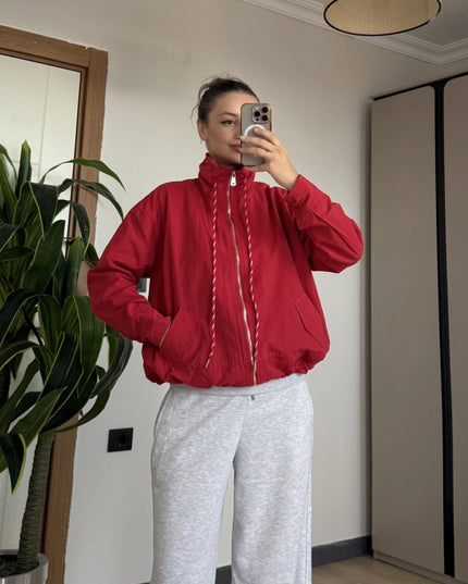 Sally Red Stand-Collar Jacket