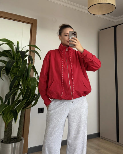 Sally Red Stand-Collar Jacket