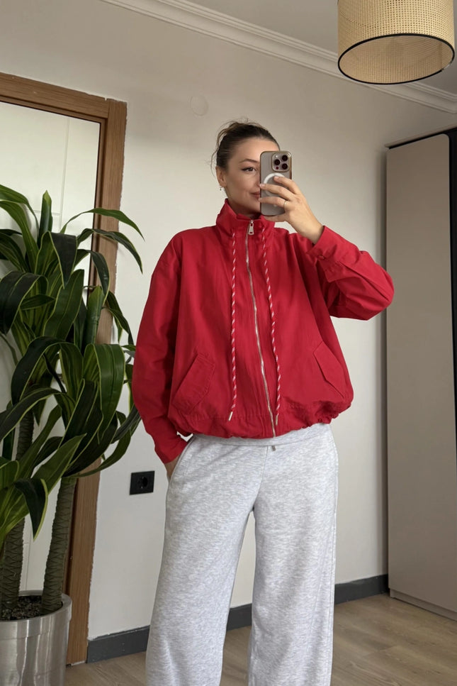Sally Red Stand-Collar Jacket
