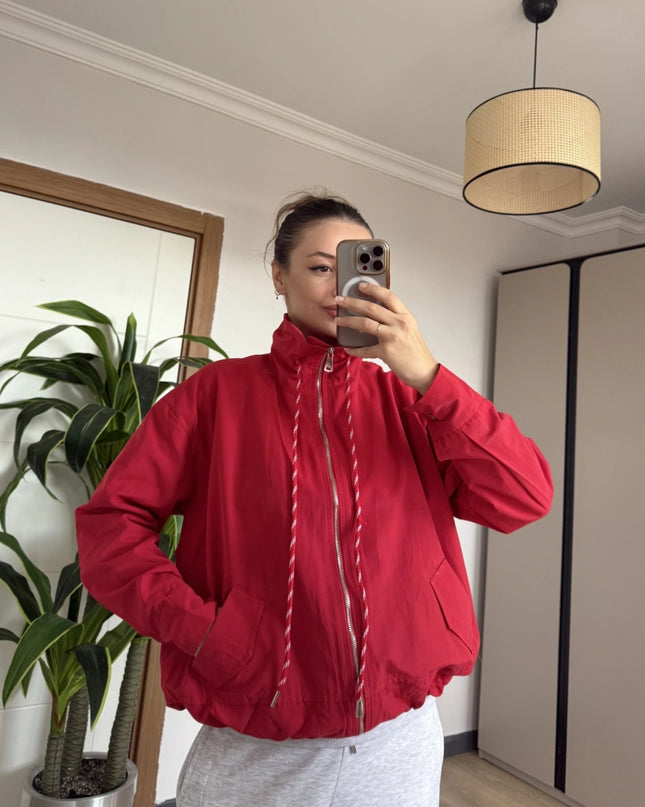 Sally Red Stand-Collar Jacket