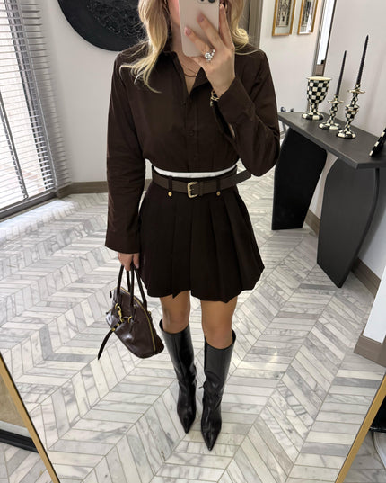 Kahve -Ekru Garnili Kemerli Etek 37099