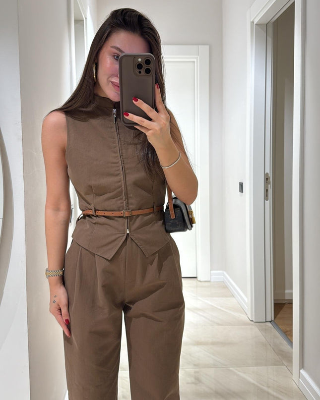 Victoria Belted Vest and Trousers Set