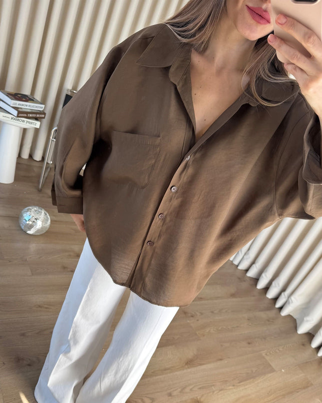 Kahve Oversize Modal Kumaş Gömlek