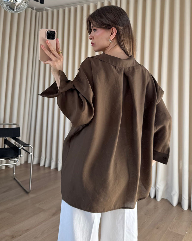 Kahve Oversize Modal Kumaş Gömlek