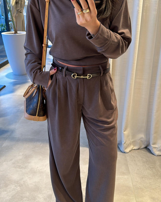 Polo Collar Palazzo Pants Set