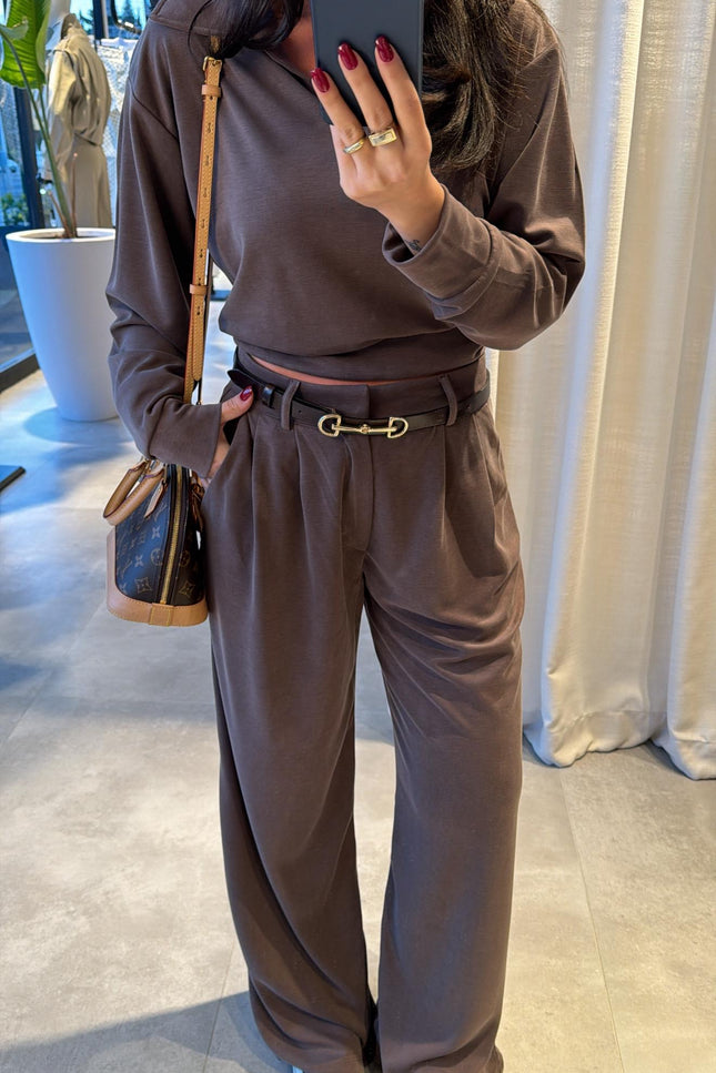 Polo Collar Palazzo Pants Set