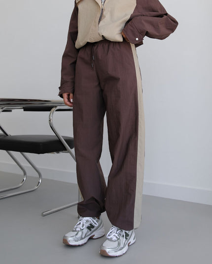 Brown Snap-Button Jacket Trousers Parachute Set