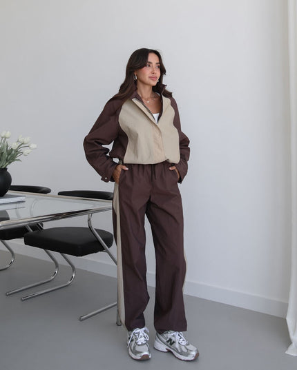 Brown Snap-Button Jacket Trousers Parachute Set