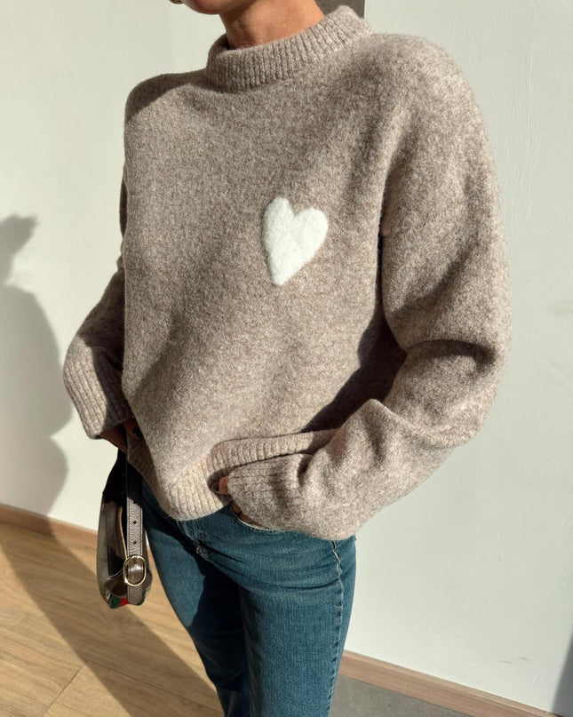 Cozy Heart Soft Textured Mink Sweater for Women - Stylish and Warm Knitwear