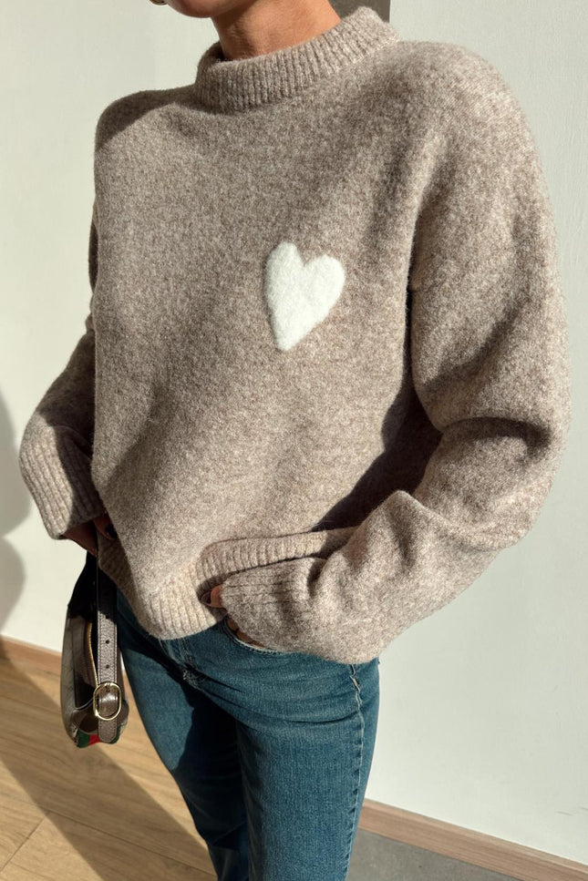 Cozy Heart Soft Textured Mink Sweater for Women - Stylish and Warm Knitwear