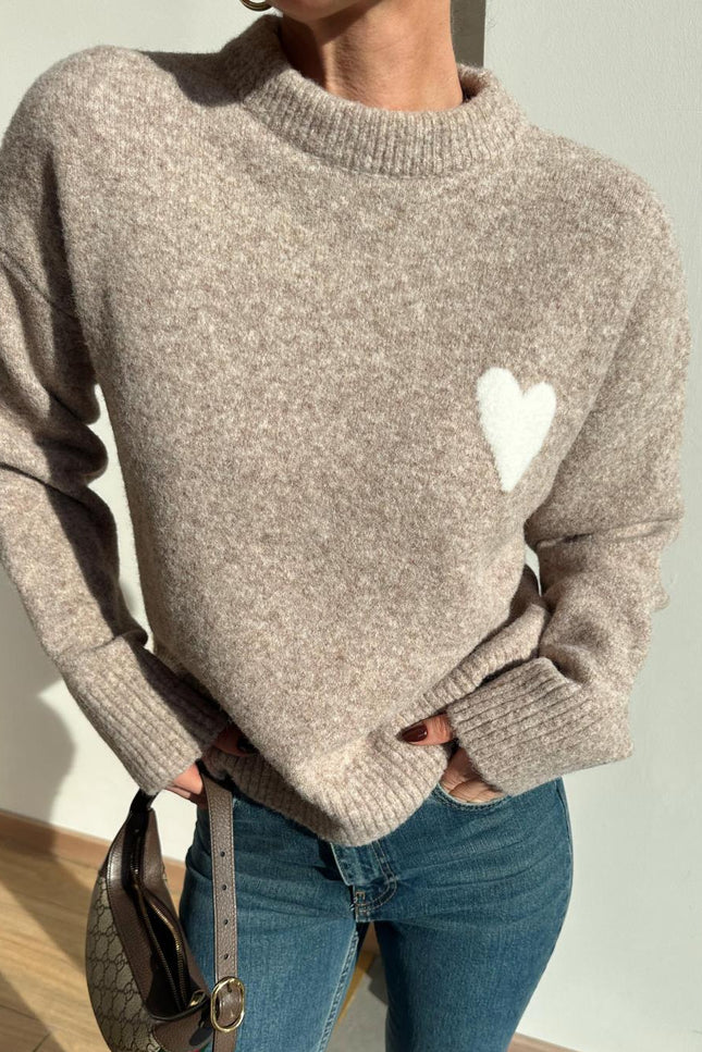 Cozy Heart Soft Textured Mink Sweater for Women - Stylish and Warm Knitwear