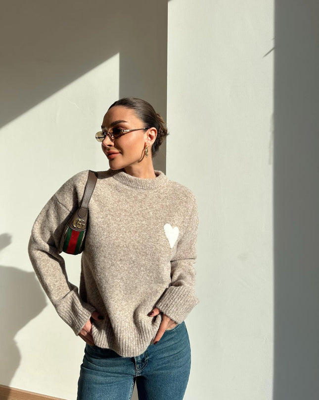 Cozy Heart Soft Textured Mink Sweater for Women - Stylish and Warm Knitwear