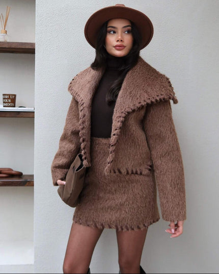 Chic Mink Wool Skirt & Jacket Set
