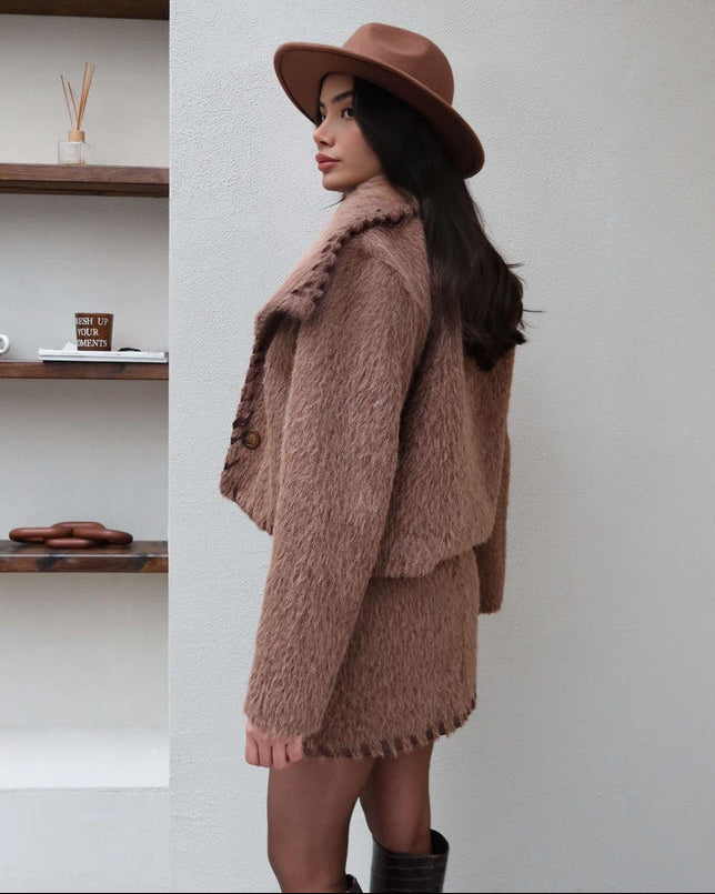 Chic Mink Wool Skirt & Jacket Set