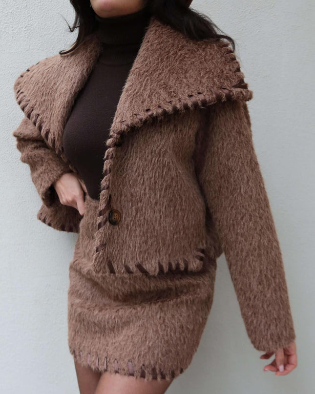 Chic Mink Wool Skirt & Jacket Set