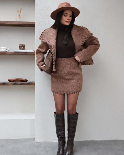 Chic Mink Wool Skirt & Jacket Set