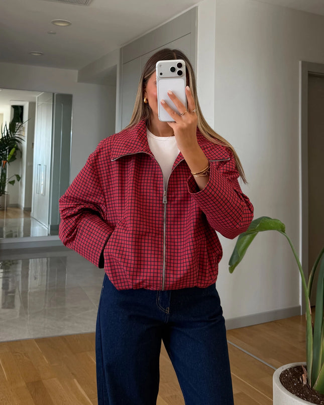 Selena Red Plaid Bomber Jacket
