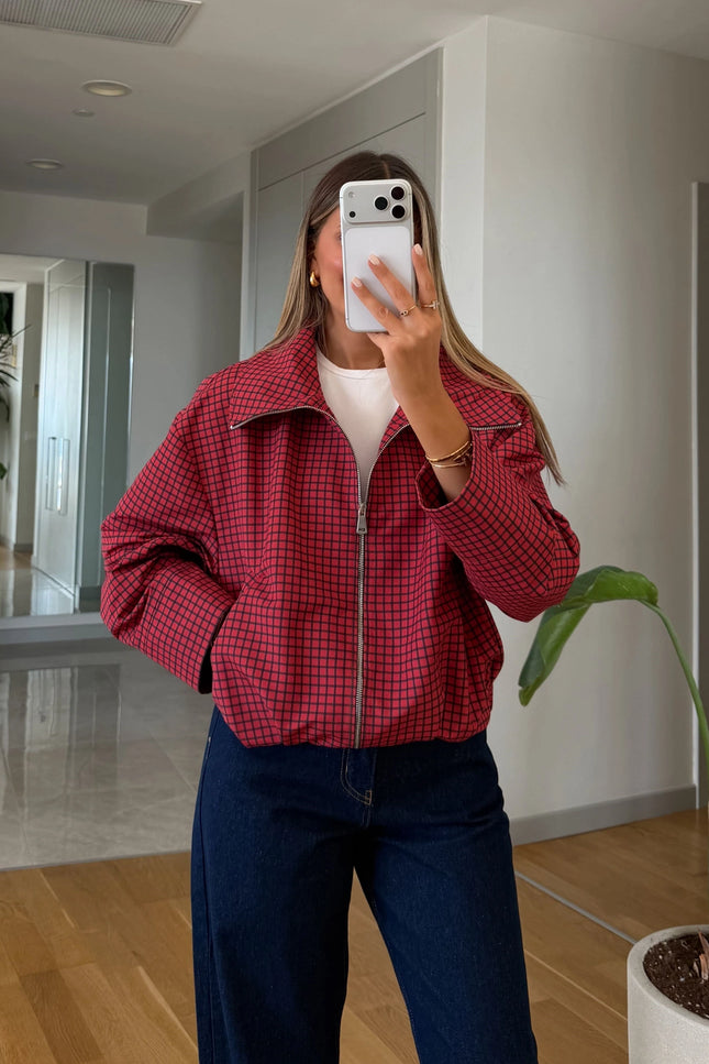 Selena Red Plaid Bomber Jacket