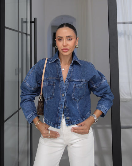 Dark Blue Corto Denim Shirt Jacket