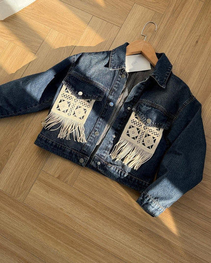 Kroşe Cepli Denim Ceket