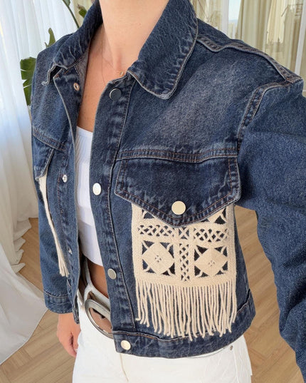 Kroşe Cepli Denim Ceket