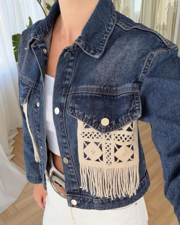 Kroşe Cepli Denim Ceket