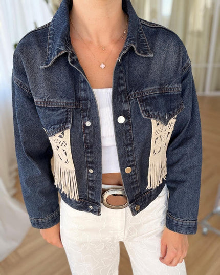 Kroşe Cepli Denim Ceket