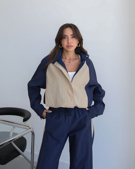 Navy Snap-Button Jacket Trousers Parachute Set