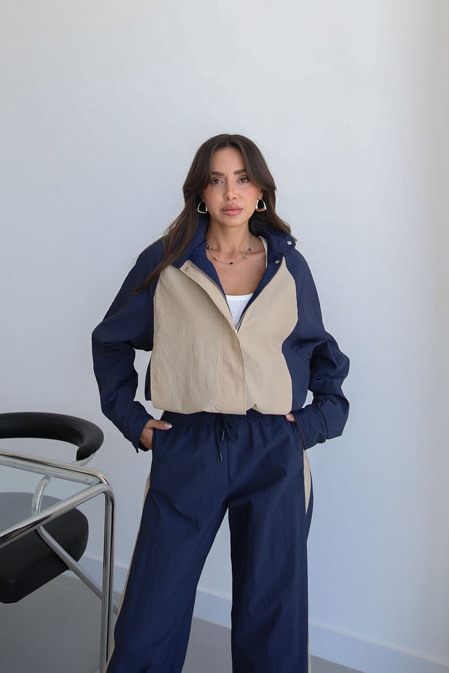 Navy Snap-Button Jacket Trousers Parachute Set