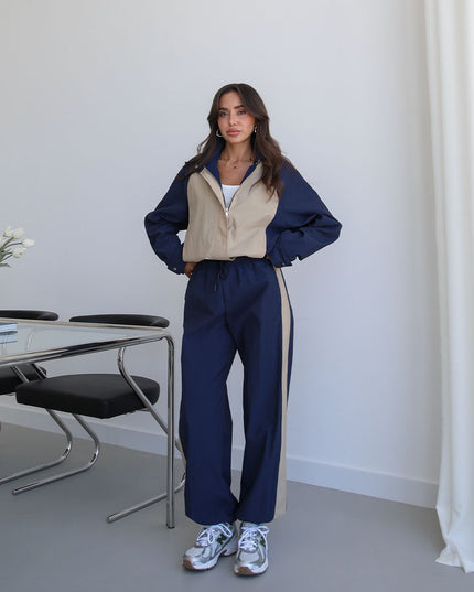 Navy Snap-Button Jacket Trousers Parachute Set