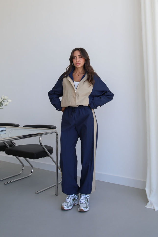 Navy Snap-Button Jacket Trousers Parachute Set