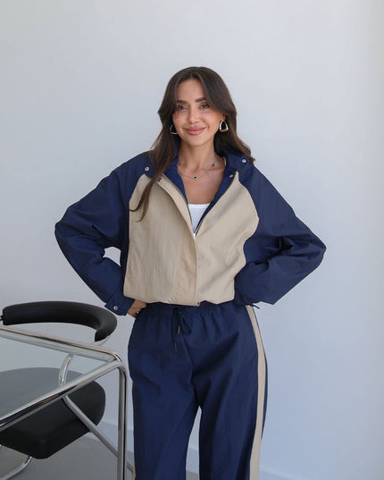 Navy Snap-Button Jacket Trousers Parachute Set