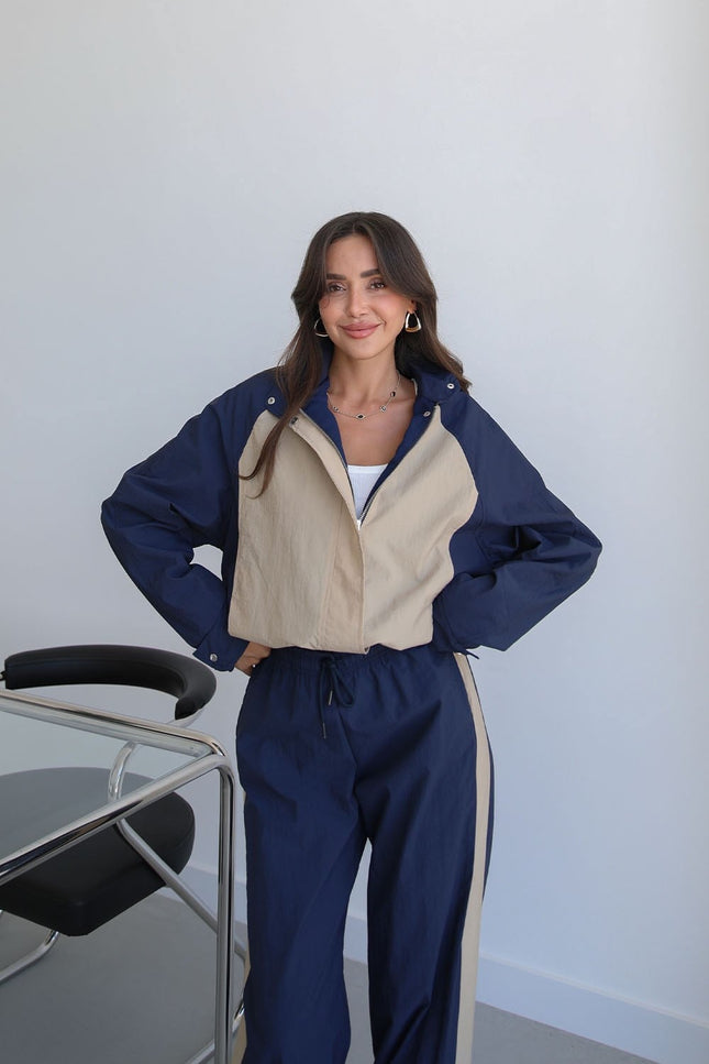 Navy Snap-Button Jacket Trousers Parachute Set