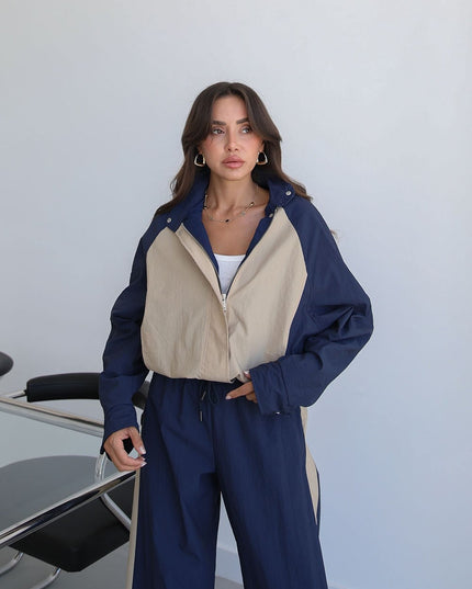 Navy Snap-Button Jacket Trousers Parachute Set