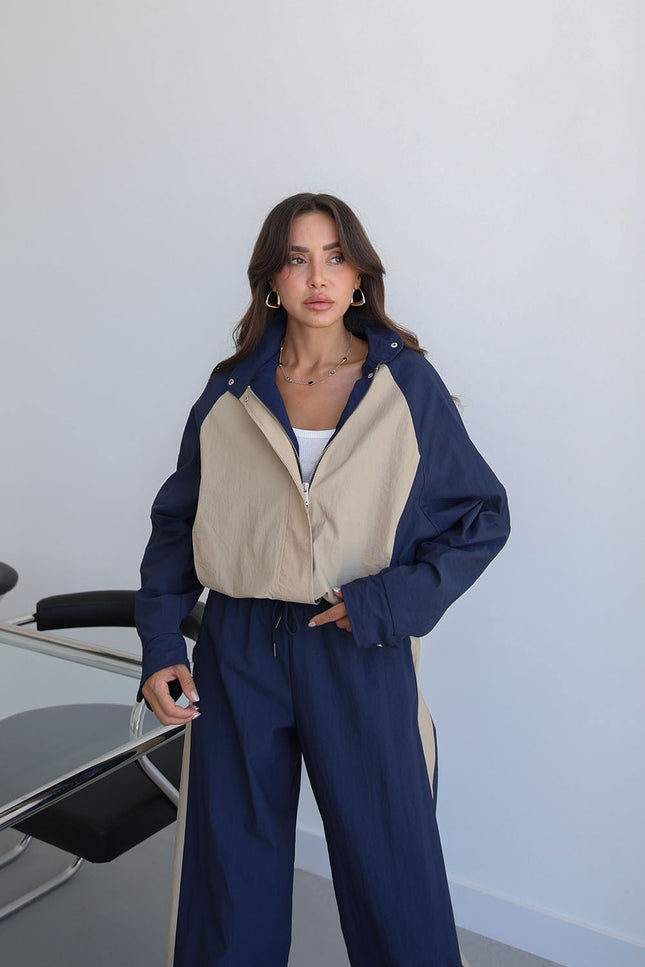 Navy Snap-Button Jacket Trousers Parachute Set