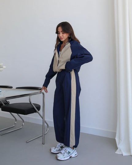 Navy Snap-Button Jacket Trousers Parachute Set